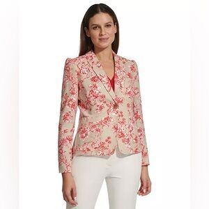 Tommy Hilfiger Red & Tan Floral Linen Blend Blazer Size 6